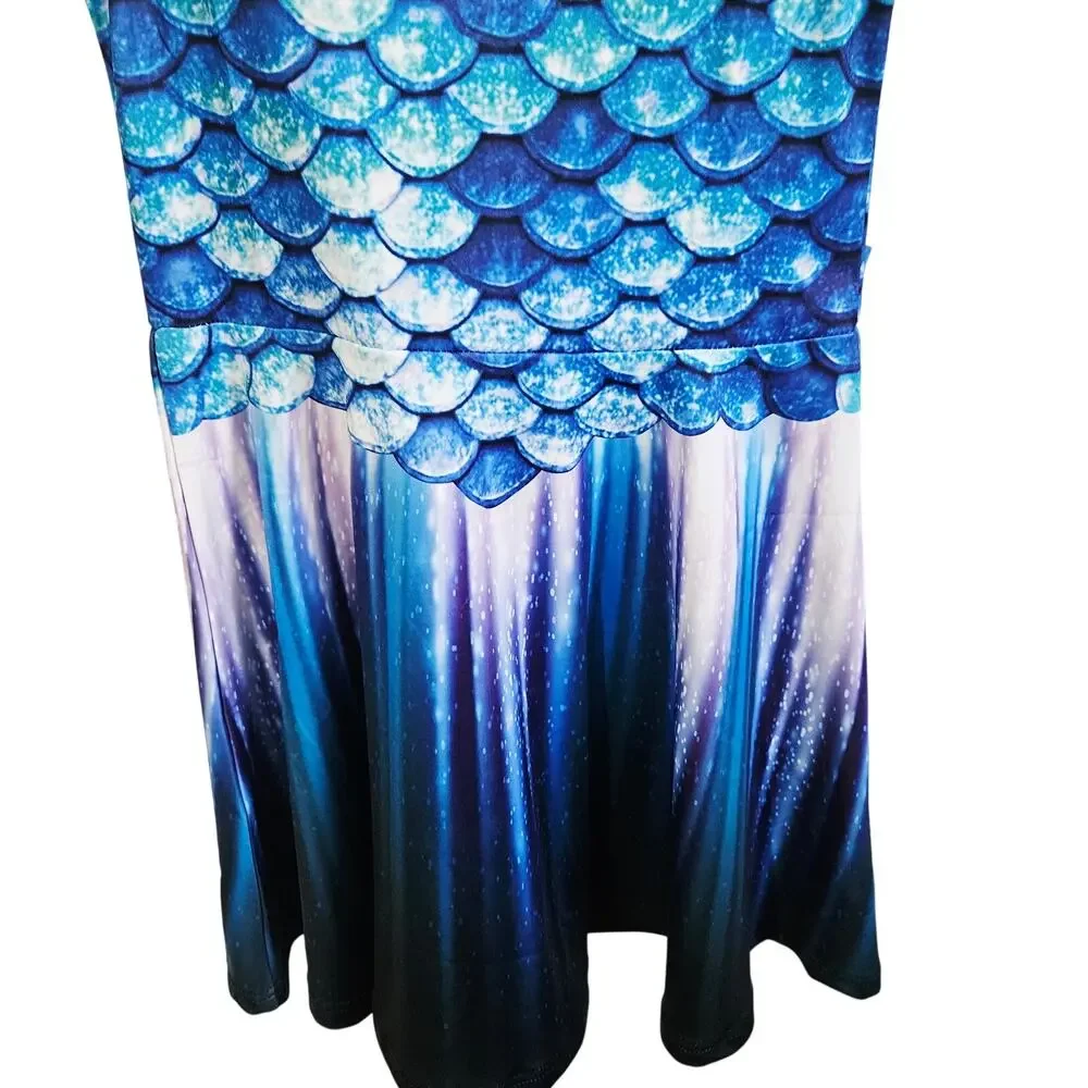 Mermaid Scale Design Dress Blue Dress Up Ocean Princess Mermaidcore Size L